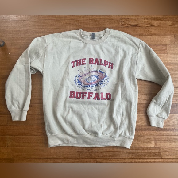 Tan Ralph Wilson Stadium NFL Buffalo Bills Mafia graphic Crewneck Sweater size L - Picture 1 of 5